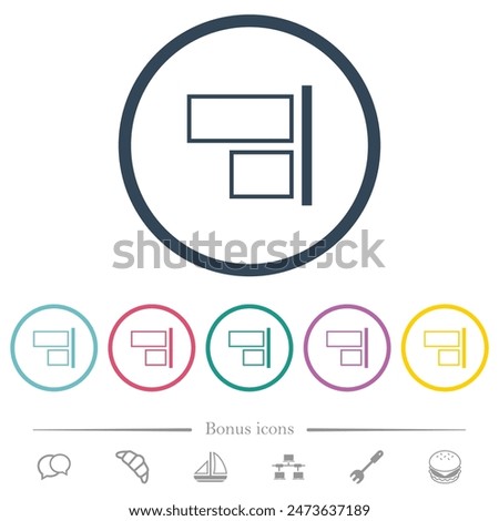 Align to right outline flat color icons in round outlines. 6 bonus icons included.