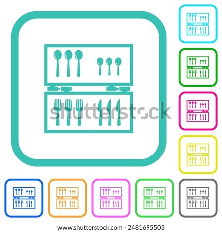 Flatware box vivid colored flat icons in curved borders on white background