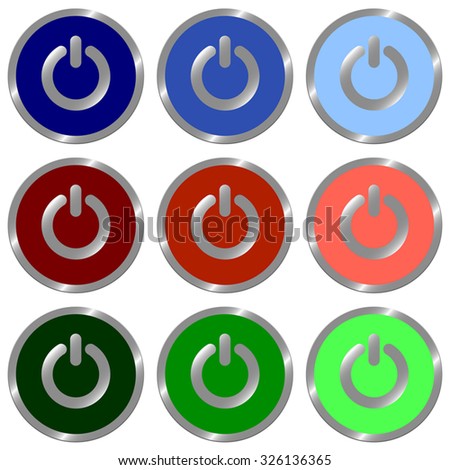 Set of glossy round flat power off icon in 9 colors.
Well organized layer structure and color swatches.
