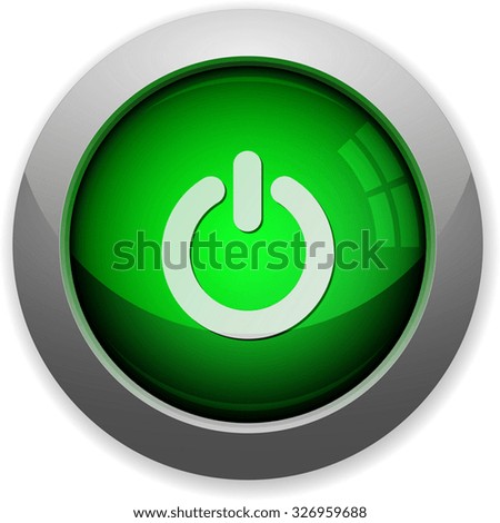 Green glossy steel power off button. Arranged layer structure.