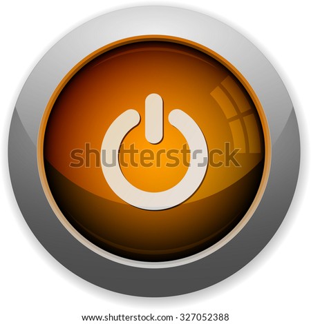 Orange glossy steel power off button. Arranged layer structure.