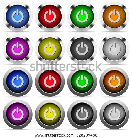 Set of 16 round glossy color power off web buttons with shadows. Fully organized layer structure and color swatches. Easy to recolor or make hover effects, etc.