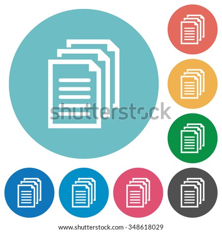 Flat documents icon set on round color background. 8 color variations included with light teme.