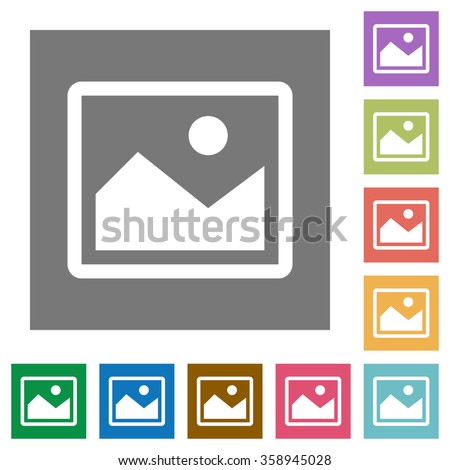 Image flat icon set on color square background.