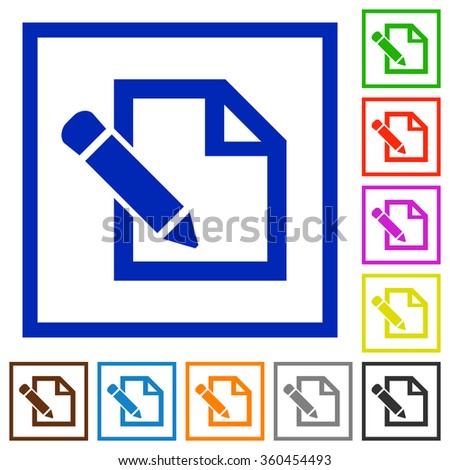Set of color square framed Edit flat icons on white background