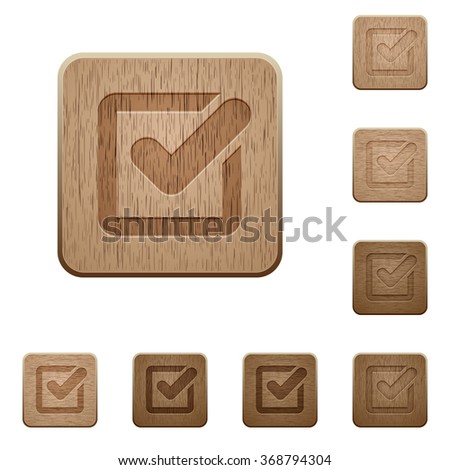 Set of carved wooden checkbox buttons in 8 variations.