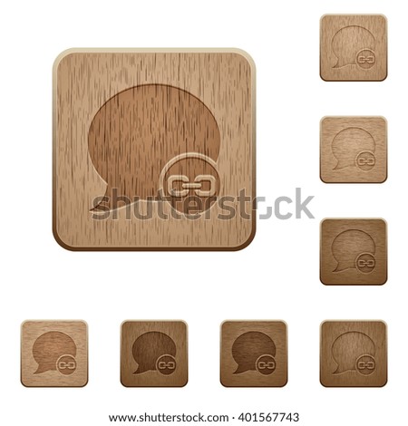 Set of carved wooden Blog comment attachment buttons in 8 variations.