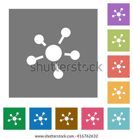 Connections flat icon set on color square background.