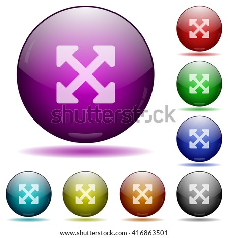 Set of color Resize full alt glass sphere buttons with shadows.