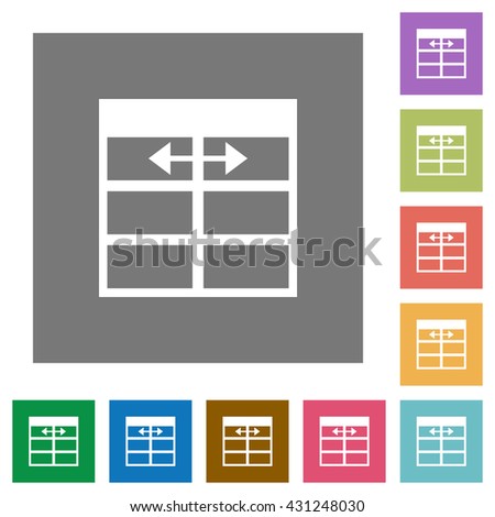 Adjust table column width flat icon set on color square background.