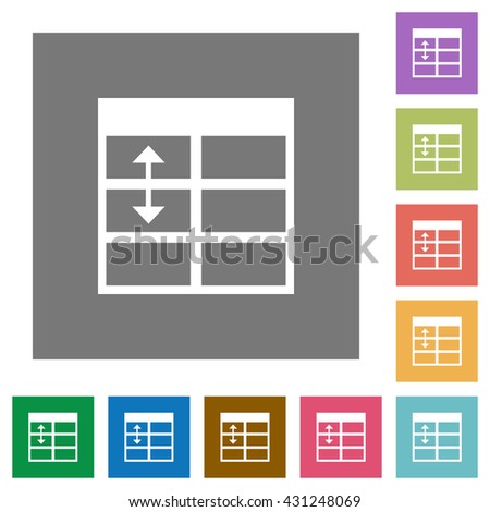Adjust table row height flat icon set on color square background.
