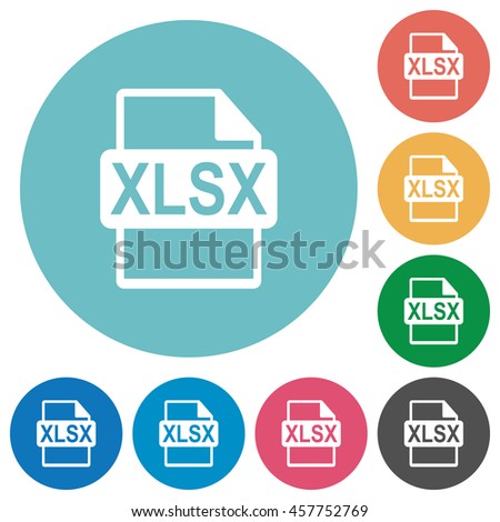 Flat XLSX file format icon set on round color background.