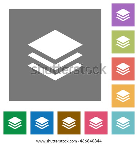 Layers flat icon set on color square background.