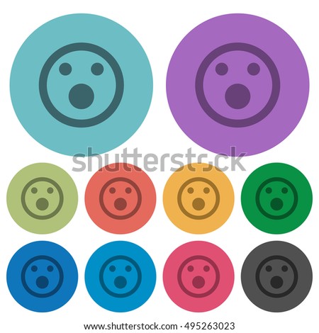 Color Shocked emoticon flat icon set on round background.