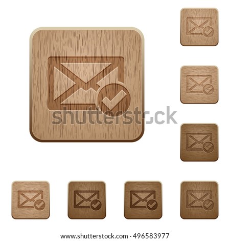 Set of carved wooden mail read buttons in 8 variations.