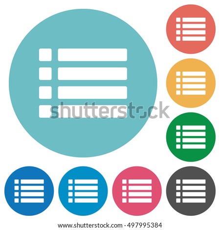 Flat Unordered list icon set on round color background.