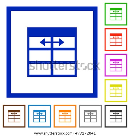 Set of color square framed Spreadsheet adjust table column width flat icons