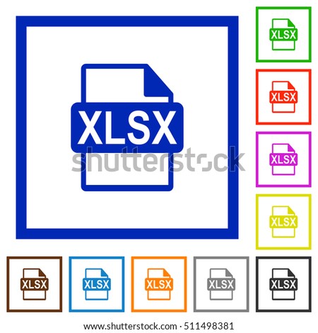 XLSX file format flat color icons in square frames
