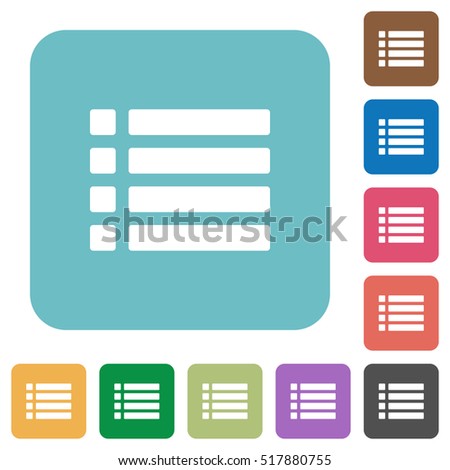 Unordered list white flat icons on color rounded square backgrounds