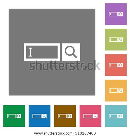 Search box flat icons on simple color square background.