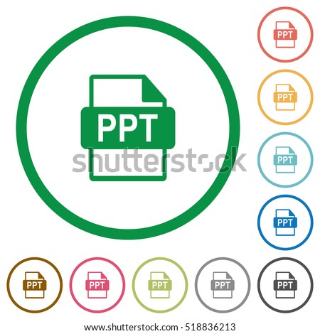 PPT file format flat color icons in round outlines