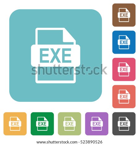 EXE file format flat icons on simple color square background.