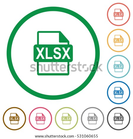 XLSX file format flat color icons in round outlines