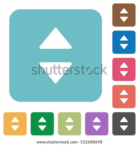 Vertical control arrows flat icons on simple color square background.