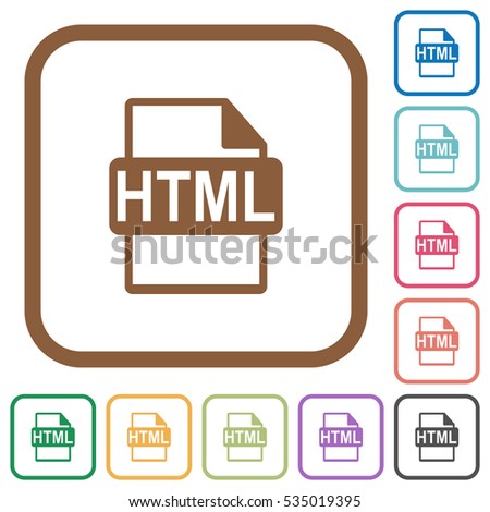 HTML file format simple icons in color rounded square frames on white background