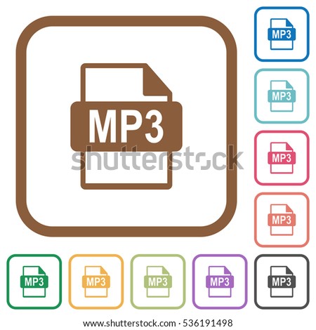 MP3 file format simple icons in color rounded square frames on white background