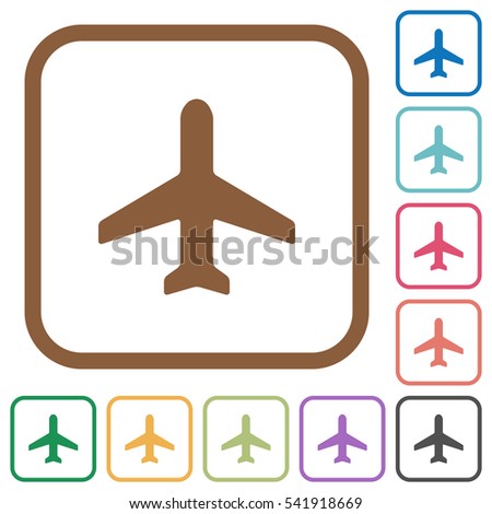 Airplane simple icons in color rounded square frames on white background