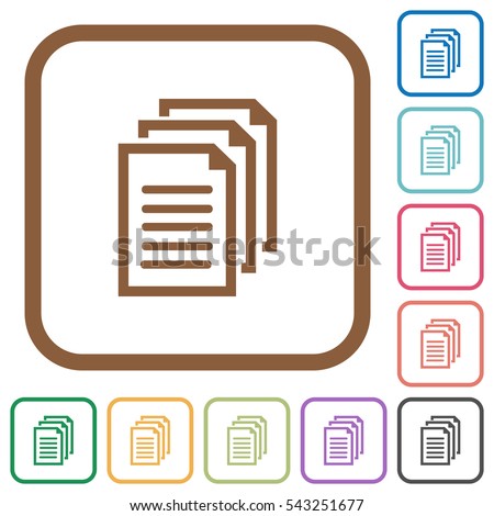 Documents simple icons in color rounded square frames on white background