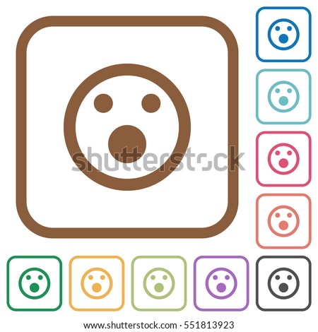 Shocked emoticon simple icons in color rounded square frames on white background