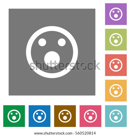 Shocked emoticon flat icons on simple color square backgrounds