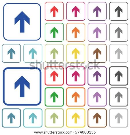 Up arrow color flat icons in rounded square frames. Thin and thick versions included.