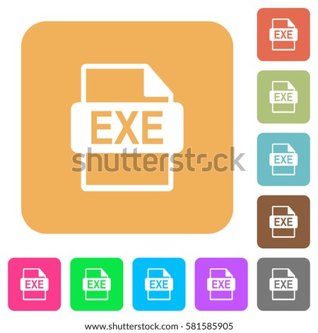 EXE file format flat icons on rounded square vivid color backgrounds.