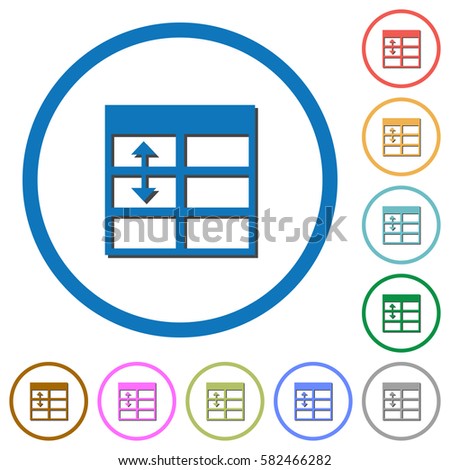 Spreadsheet adjust table row height flat color vector icons with shadows in round outlines on white background