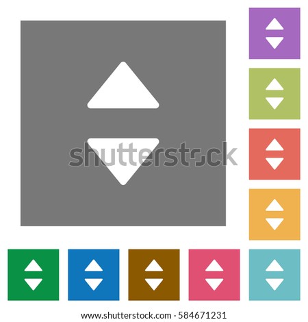 Vertical control arrows flat icons on simple color square backgrounds