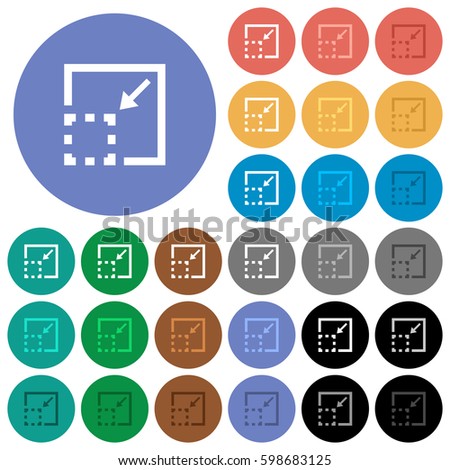 Minimize element multi colored flat icons on round backgrounds. Included white, light and dark icon variations for hover and active status effects, and bonus shades on black backgounds.