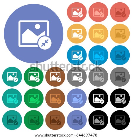 Resize image small multi colored flat icons on round backgrounds. Included white, light and dark icon variations for hover and active status effects, and bonus shades on black backgounds.