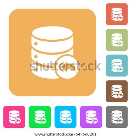 Database loopback flat icons on rounded square vivid color backgrounds.