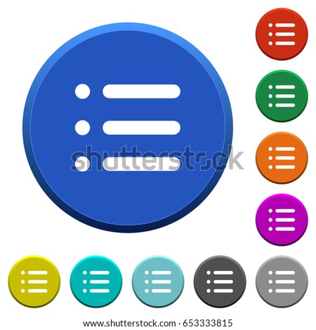 Unordered list round color beveled buttons with smooth surfaces and flat white icons