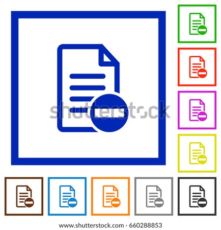 Remove document flat color icons in square frames on white background