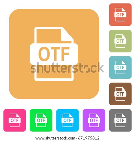 OTF file format flat icons on rounded square vivid color backgrounds.