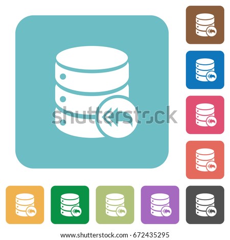 Database loopback white flat icons on color rounded square backgrounds