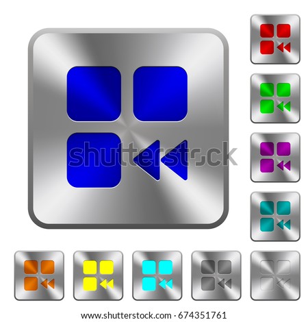 Component fast backward engraved icons on rounded square glossy steel buttons