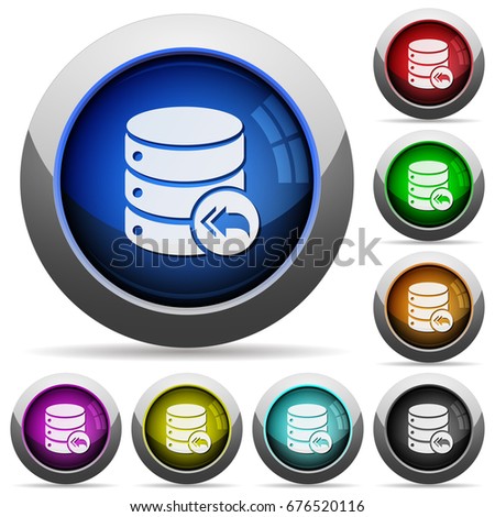 Database loopback icons in round glossy buttons with steel frames