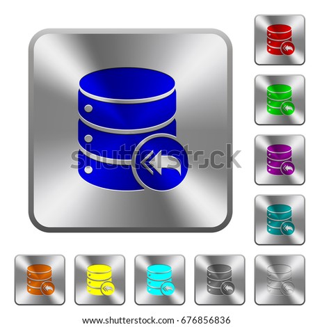 Database loopback engraved icons on rounded square glossy steel buttons