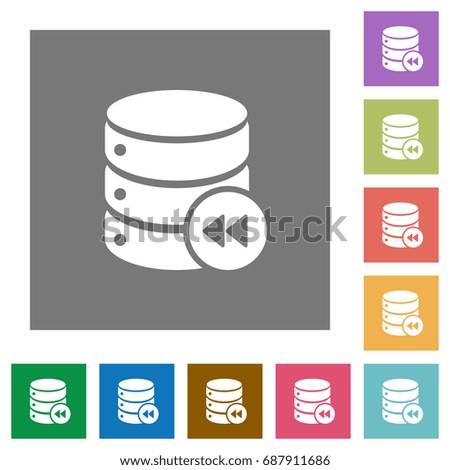 Database macro fast backward flat icons on simple color square backgrounds