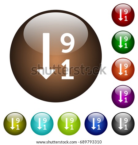 Descending numbered list white icons on round color glass buttons